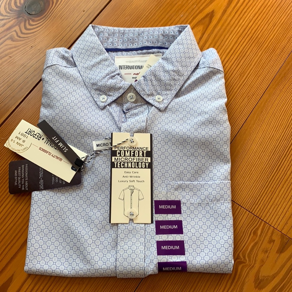 Blue patterned men’s dress shirt